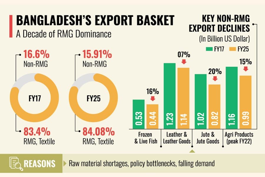 Share of non-RMG export earnings virtually unchanged in a decade