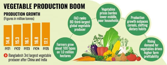 Veg production up 15pc in 5 yrs