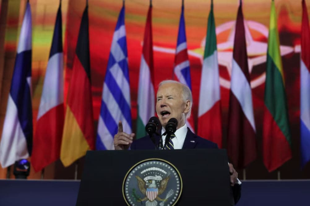 Ukraine will stop Putin, Biden tells NATO in forceful speech