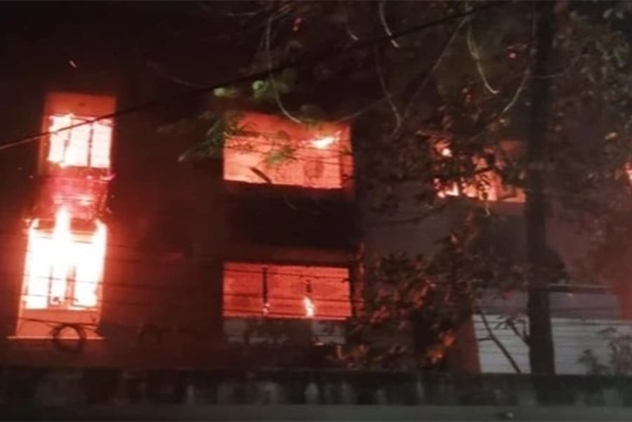 Sudha Sadan set on fire as protests erupt in Dhaka
