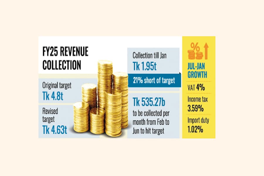 Revenue collection 21pc less than target in Jul-Jan FY25