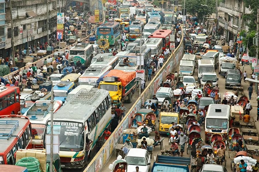 Traffic jam and noise pollution in Dhaka