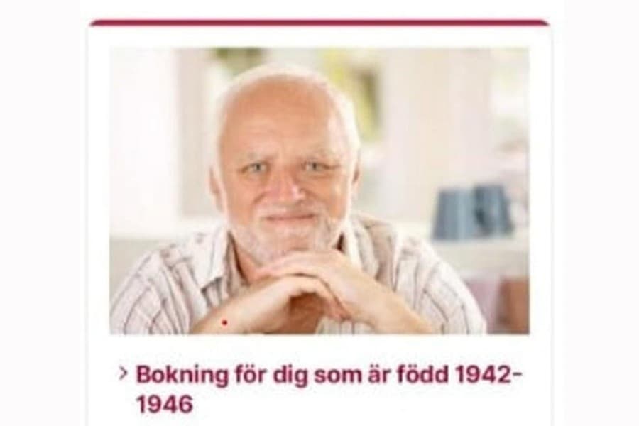 'Hide the Pain Harold' accidentally used by Swedish Covid-19 vaccine website