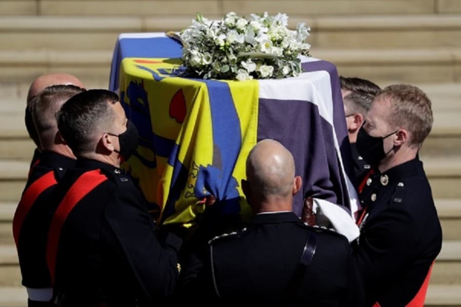 Prince Philip makes final journey followed by Charles, William and Harry