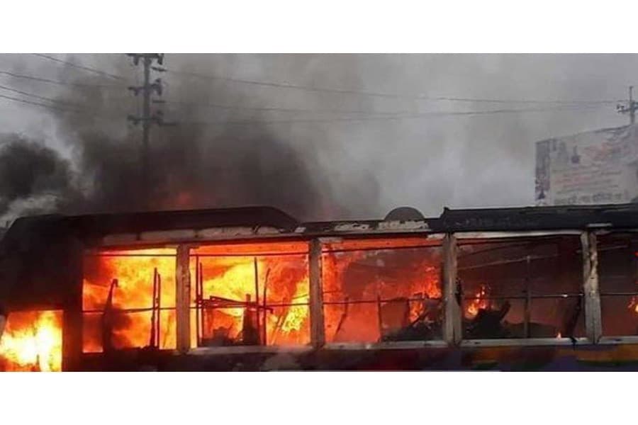 Moving bus catches fire in Chattogram