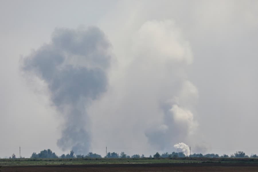 Blasts hit Russian base in Crimea, Ukraine targets supply lines